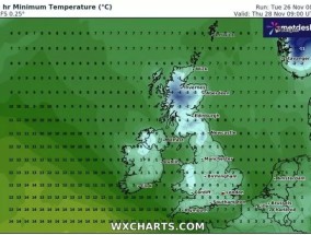 英国天气：新的降雪地图准确地显示了零下4摄氏度的严寒将在何时何地袭击英国